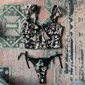 Victorias Secret Black Floral Corset and Thong